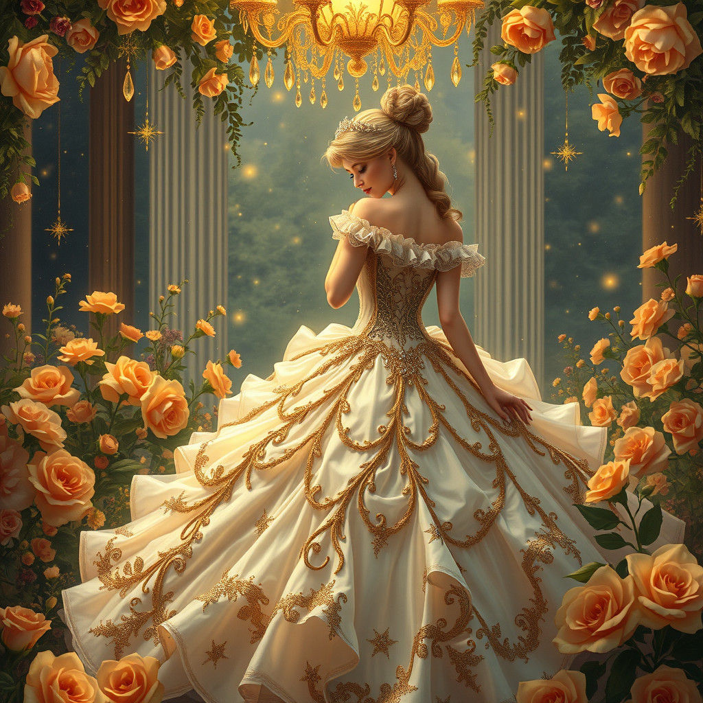 Elegant Cinderella in Ornate Ball Gown