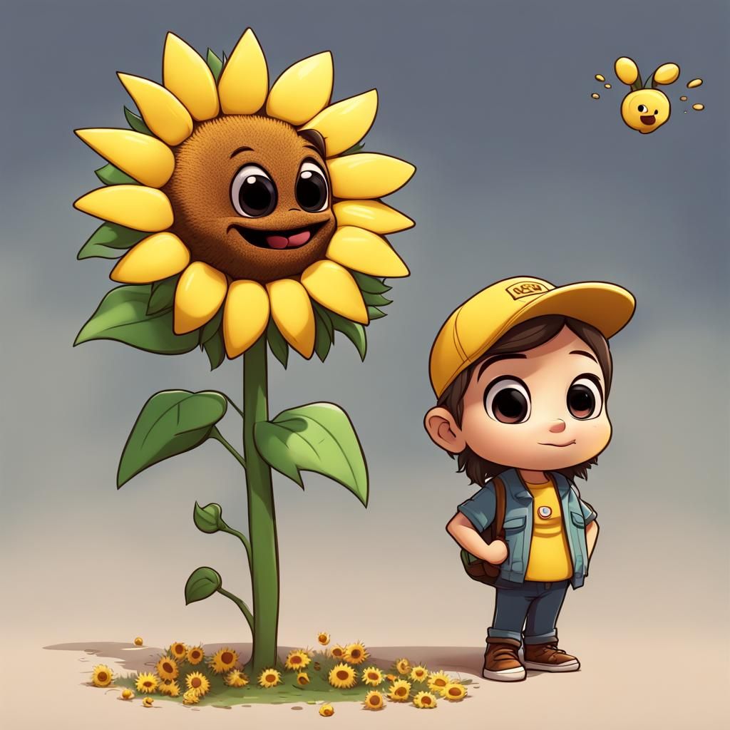 Chibi Sunflower in Pixar Cartoon Style