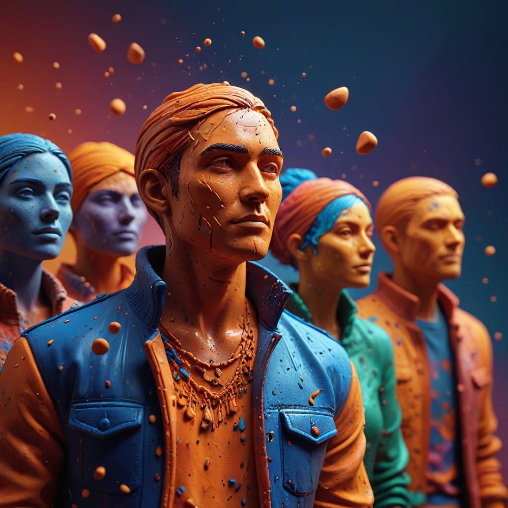 Dynamic Clay Figures in Splash Art Style