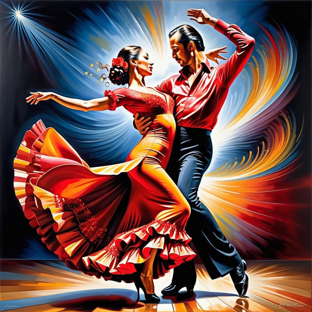 Energetic Flamenco Dancers in Acrylic Painting Style