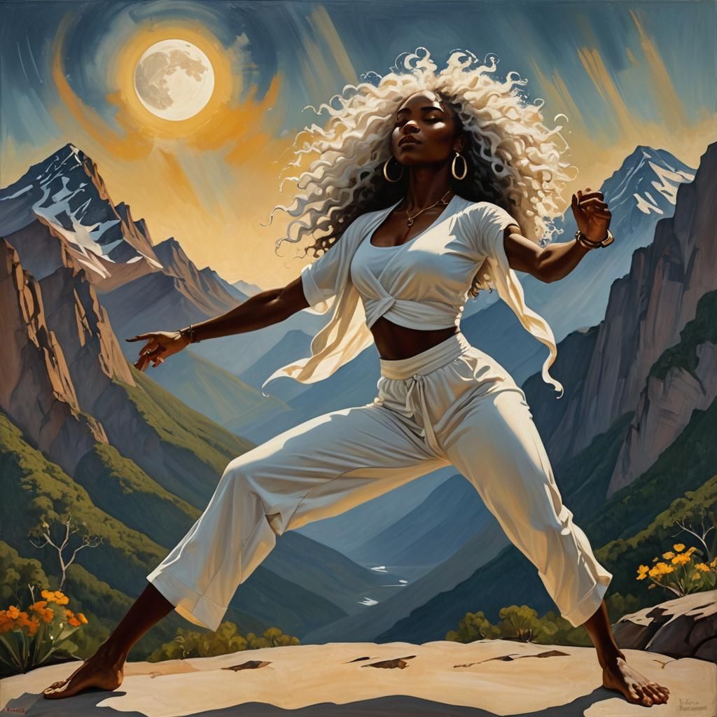 Expressive Woman in Yoga Pose: Surreal Folk Art