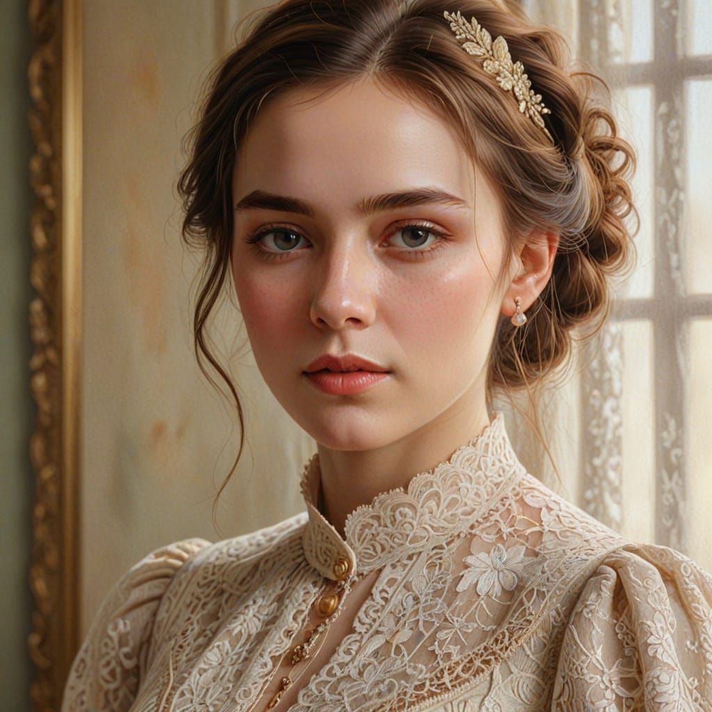 Elegant Victorian Woman Portrait in Oil Painting Style