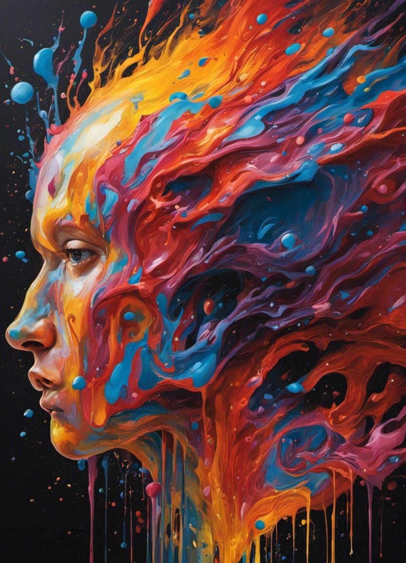 Hyperrealistic Brain with Colorful Paint Splashes