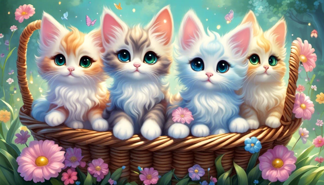 <lora:Cotton Candy:1.0> Cute fluffy Chibi Cats big eyes sitt...