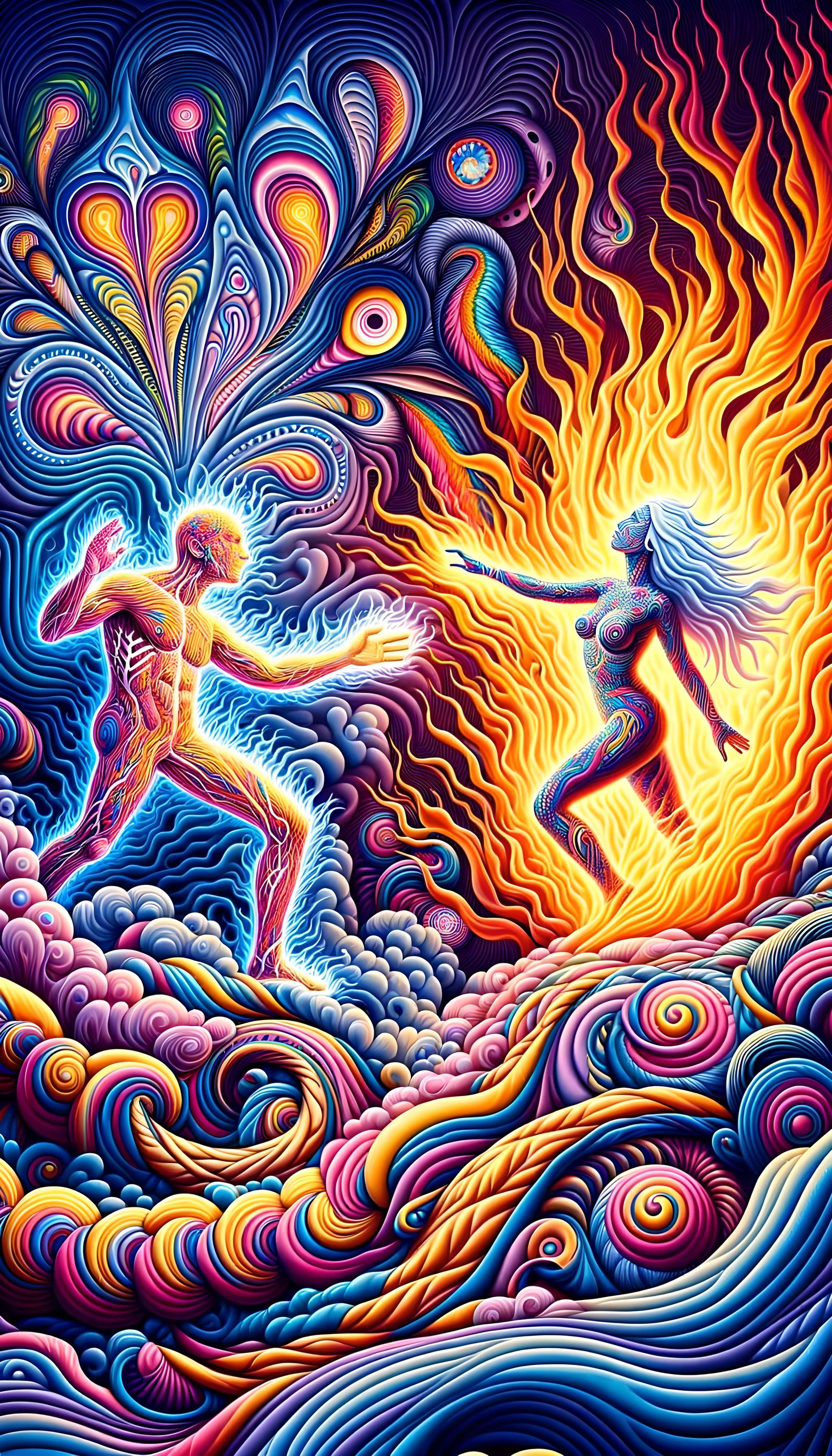 Psychedelic Goddess Transformation in Optical Landscape