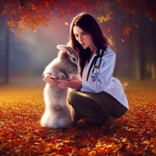 Doctor with Autumn Hair and Baby Rabbit