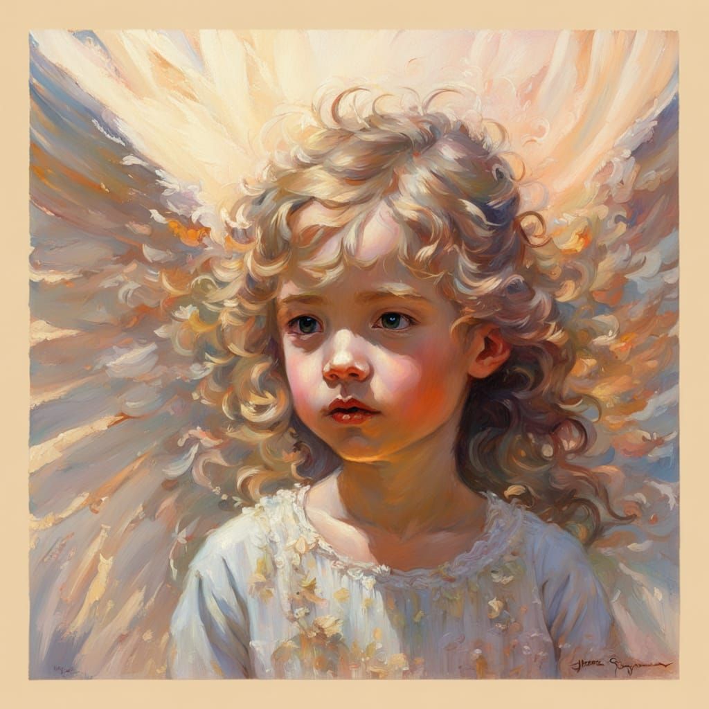 Whimsical Angel Sticking Tongue Out in Golden Light