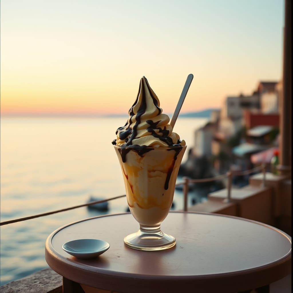 Giant Italian Ice Cream at Dawn: Cinematic Still
