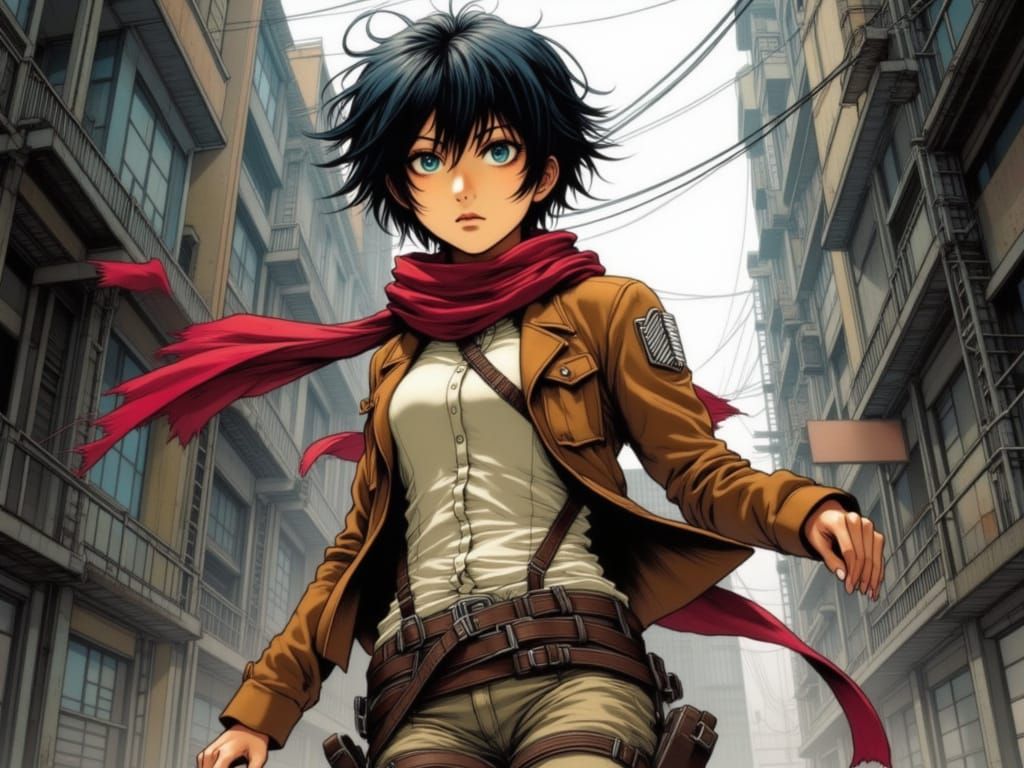 Mikasa Adama in Anime Military Style, Determined Expression