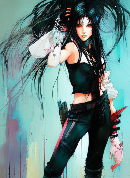 Cartoon Tifa Lockhart Portrait in Oil Painting Style