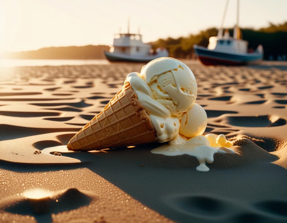 Melting Ice Cream Cone at Golden Hour