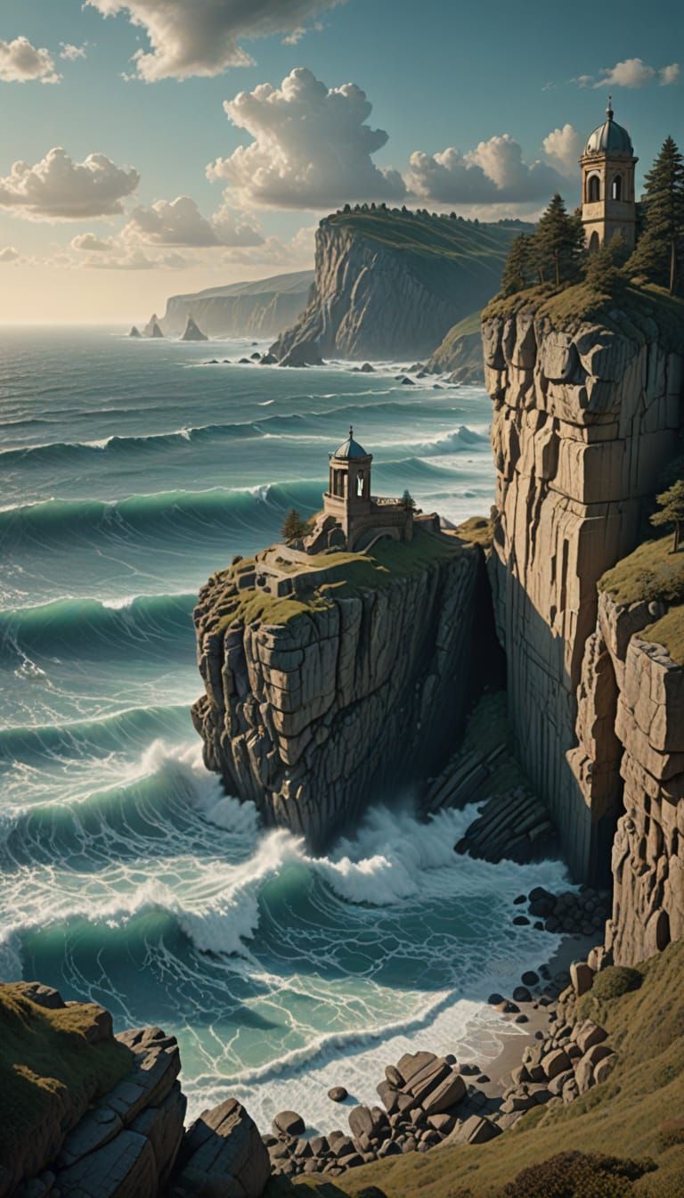 Temple Carved Into Cliff Overlooking Sea