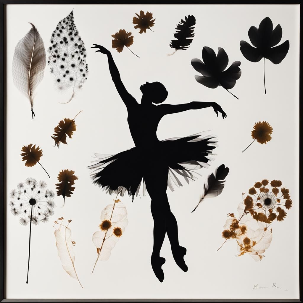 Ballerina Photogram with Flowers and Falling Leaves