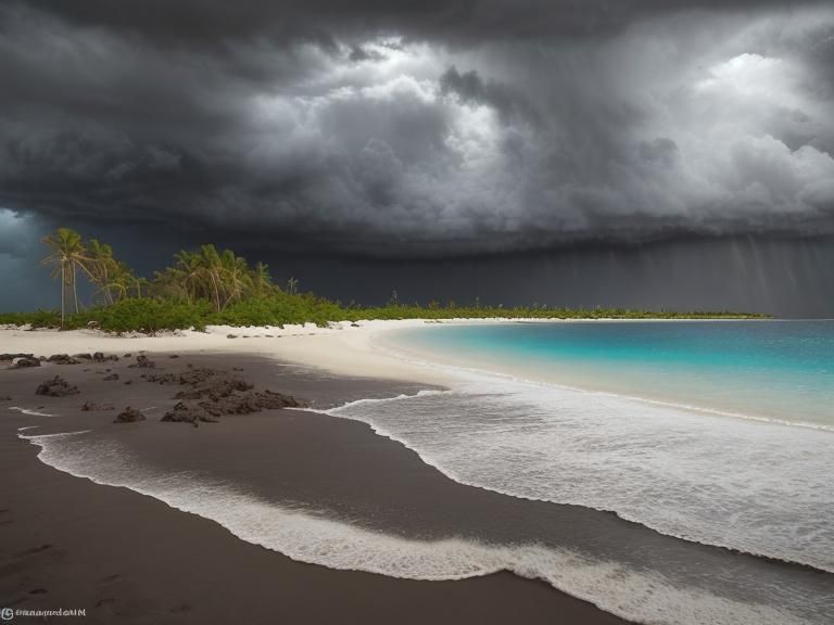 Stormy Tropical Beach on Desert Island