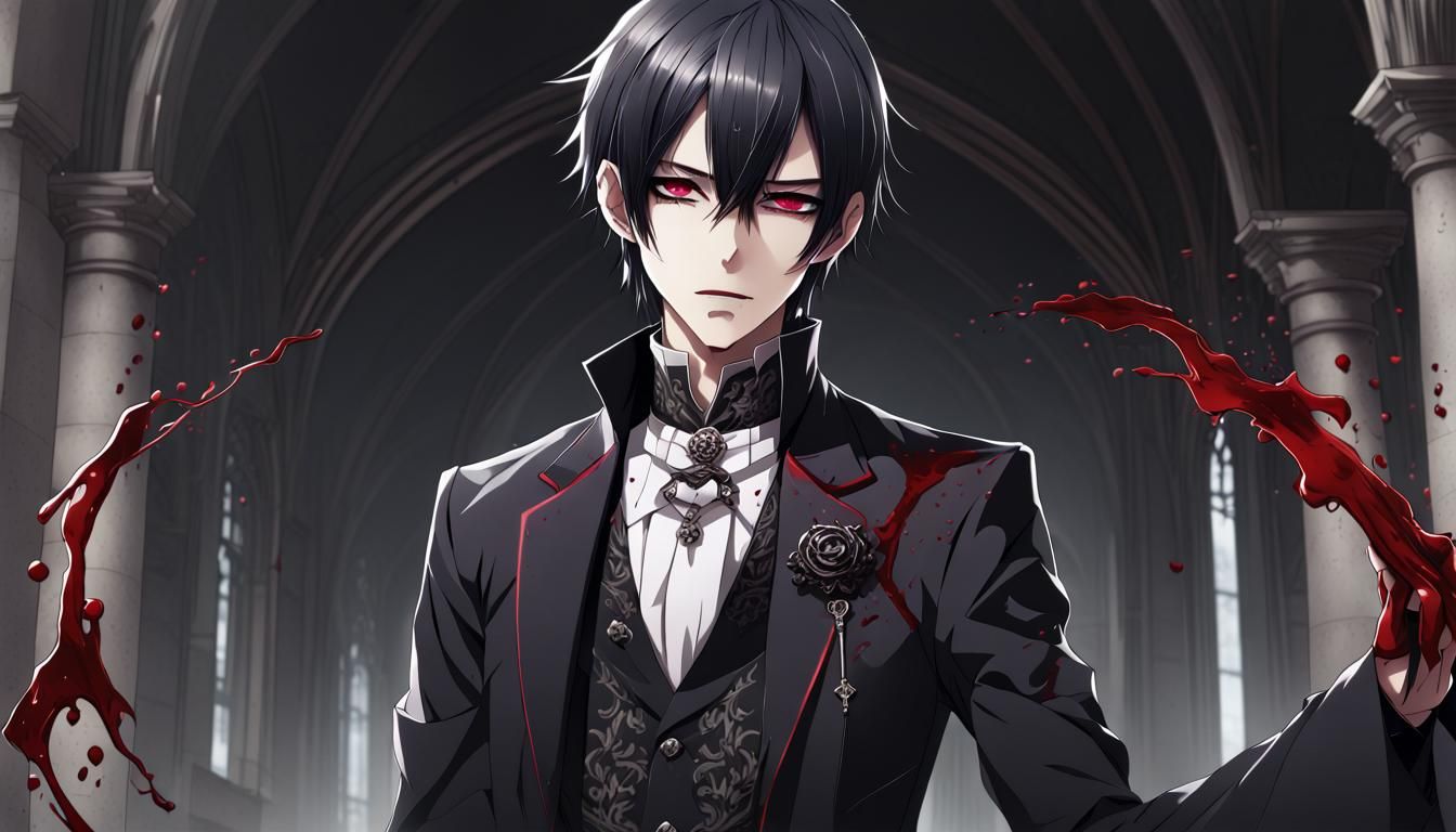 Gothic Anime Character with Blood Details