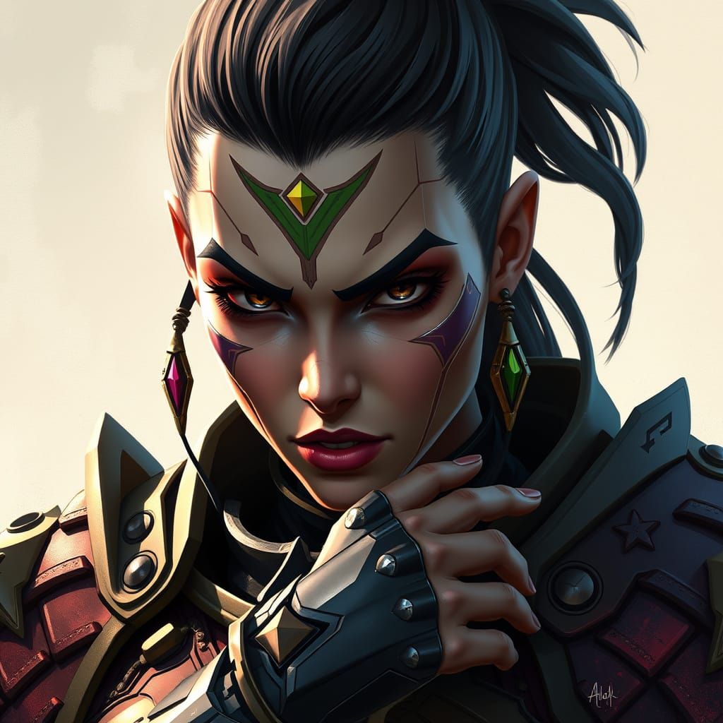 Fierce Avatar in Ornate Armor, Digital Painting