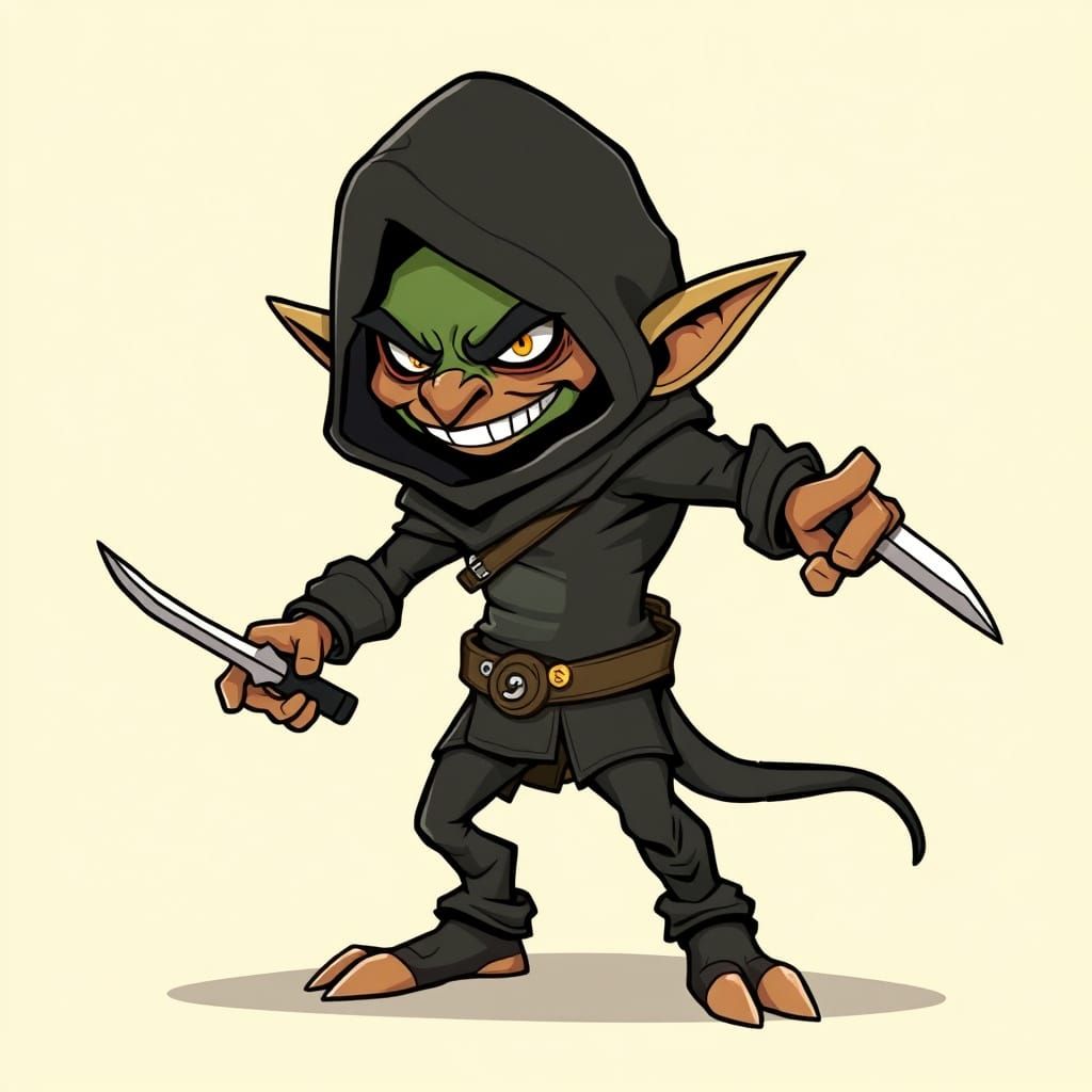 Sleek Cartoon Goblin Rogue in 2D Side-View