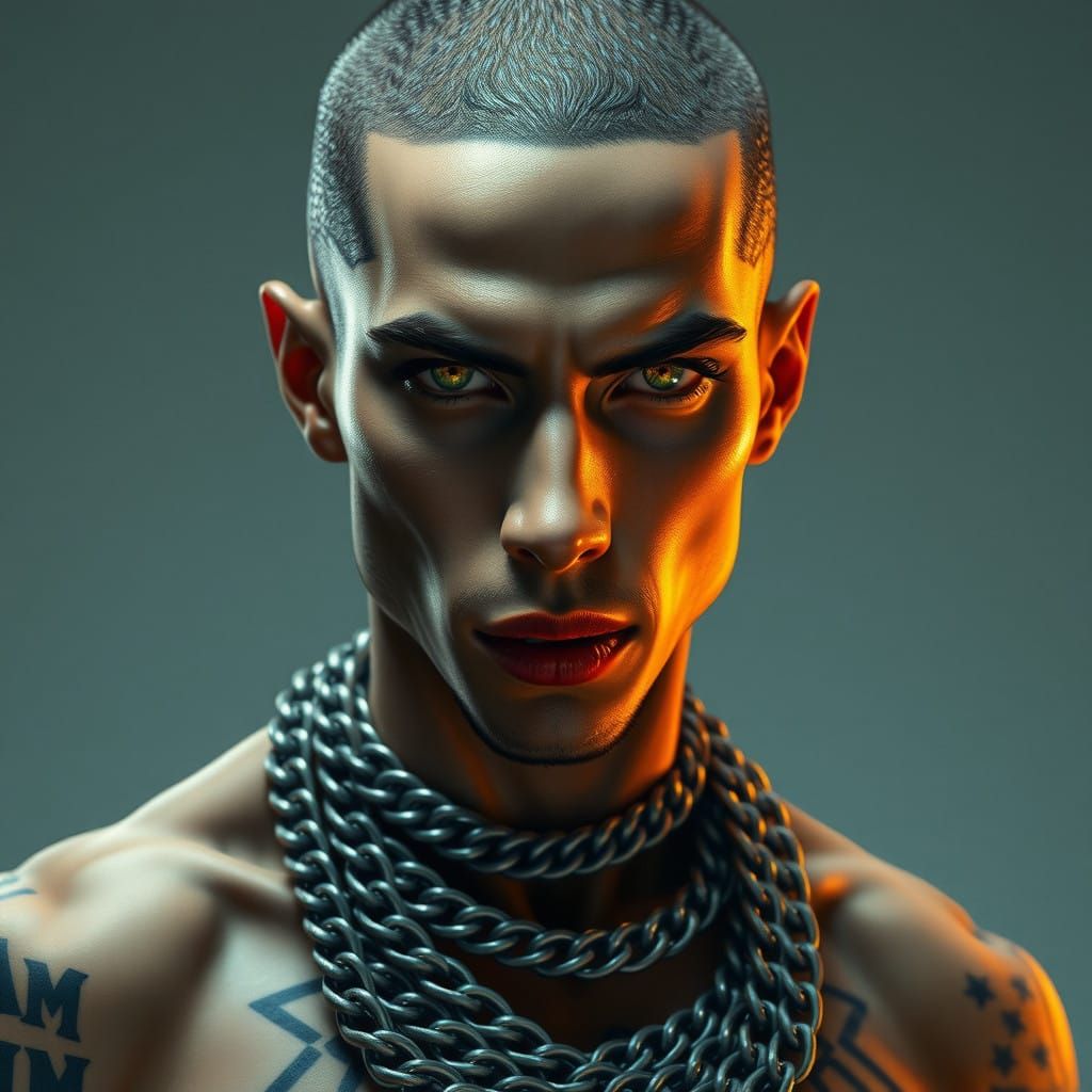 Majestic Androgynous Figure in Futuristic Realism