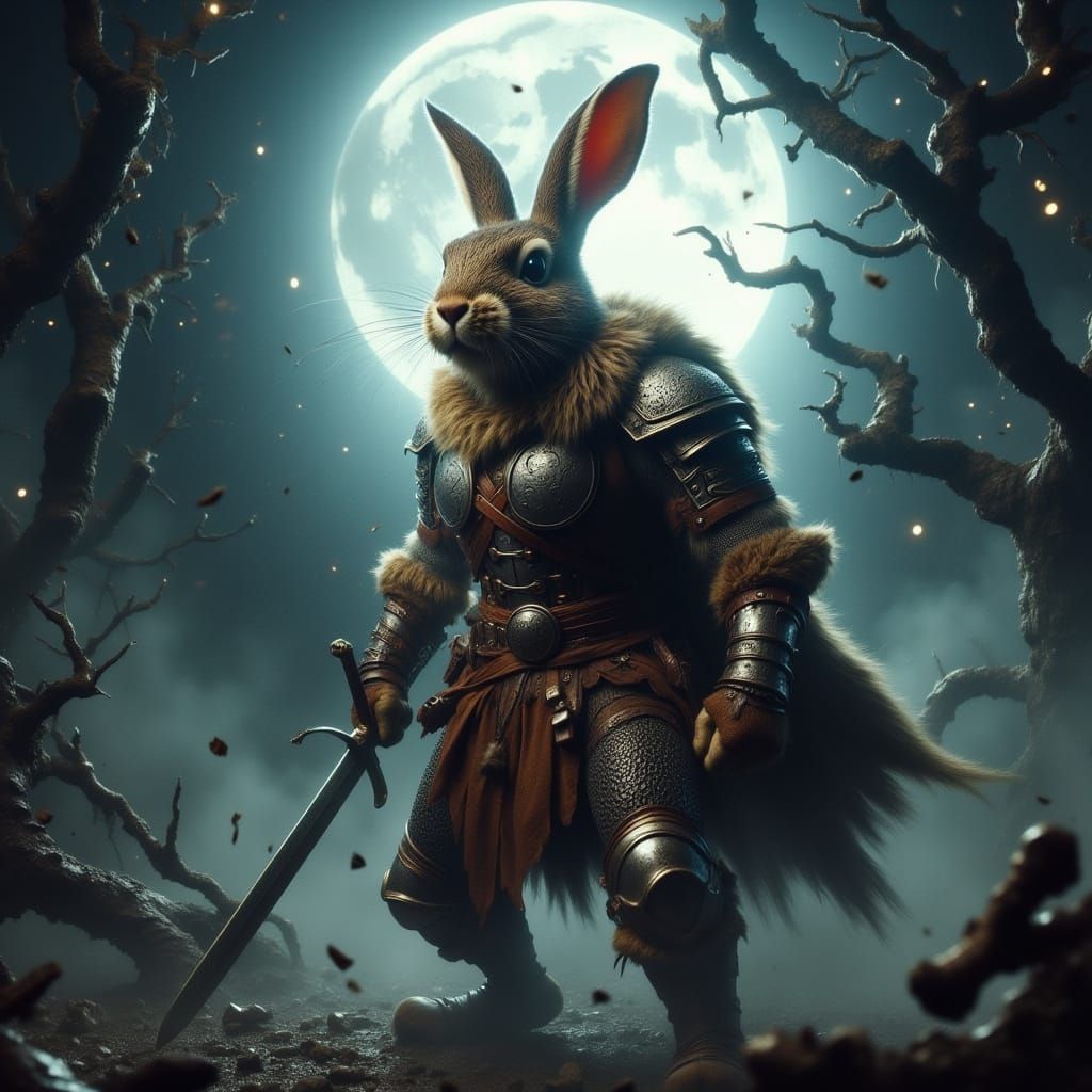 Majestic Rabbit Battle Warrior in Epic Fantasy Style