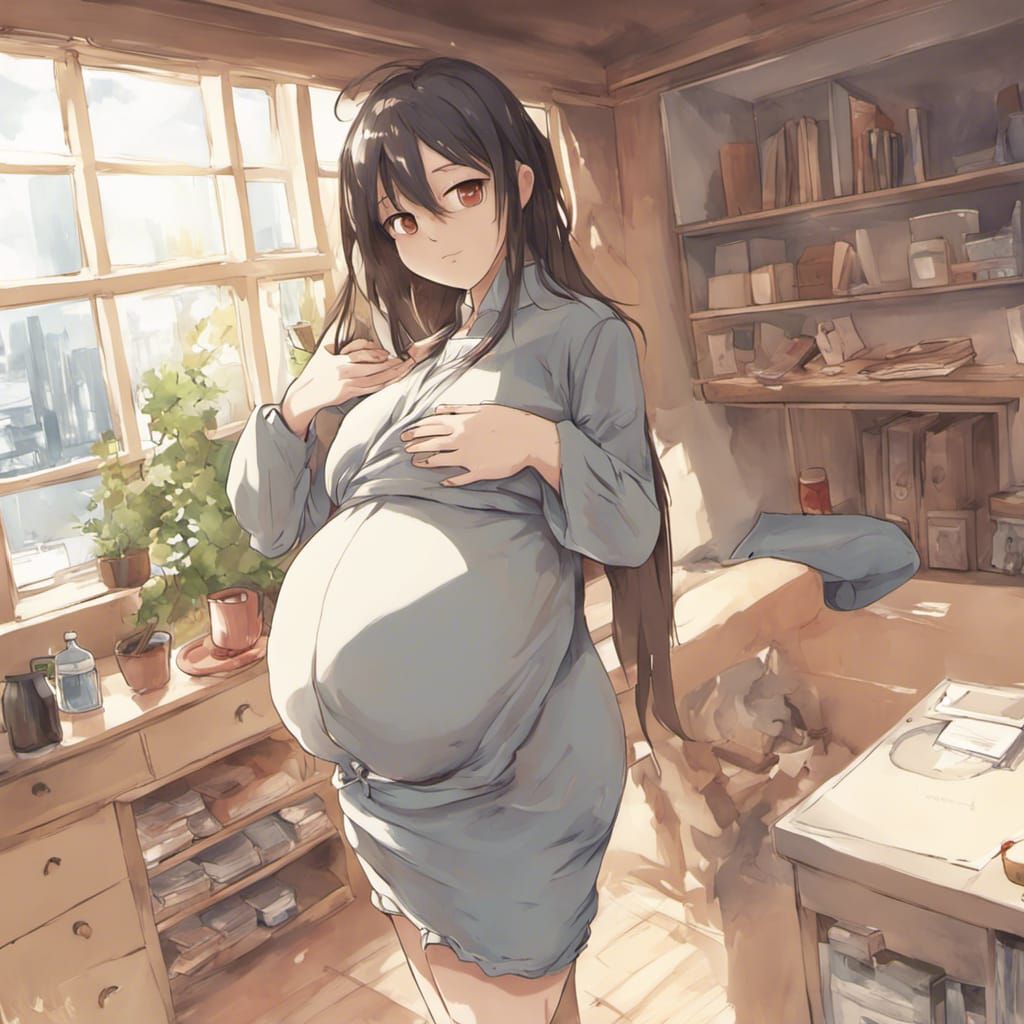Anime Style Pregnant Girl with Massive Belly