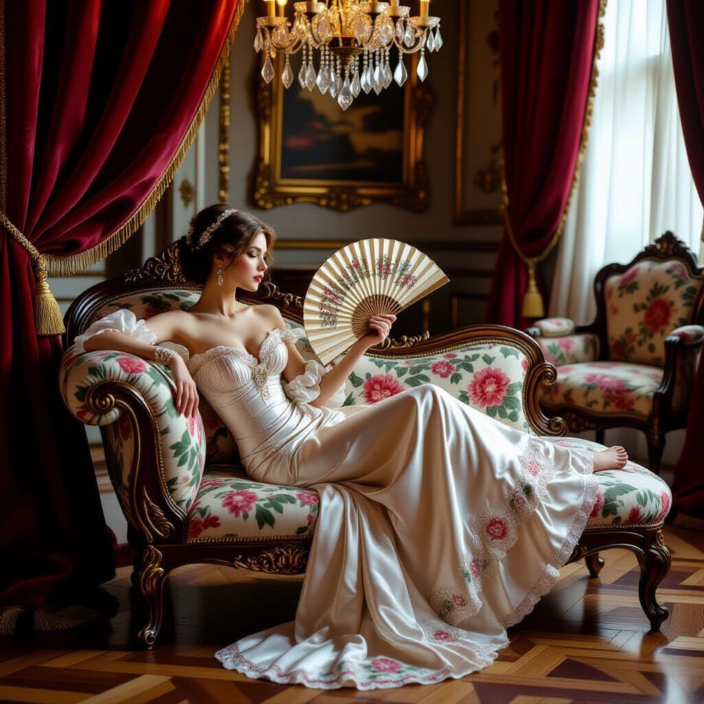 Opulent Parlor Scene in Classical Painting Style