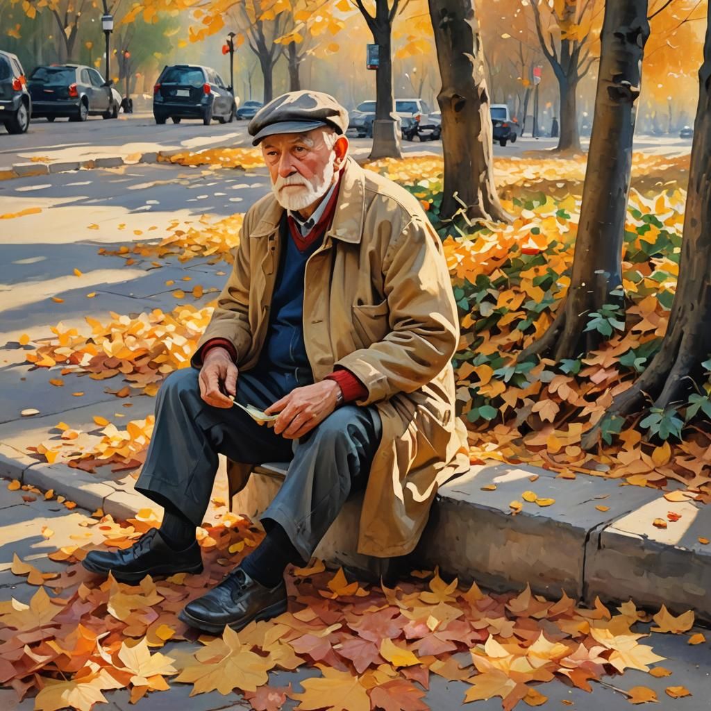 Golden Autumn Leaves Impressionist Oil Painting