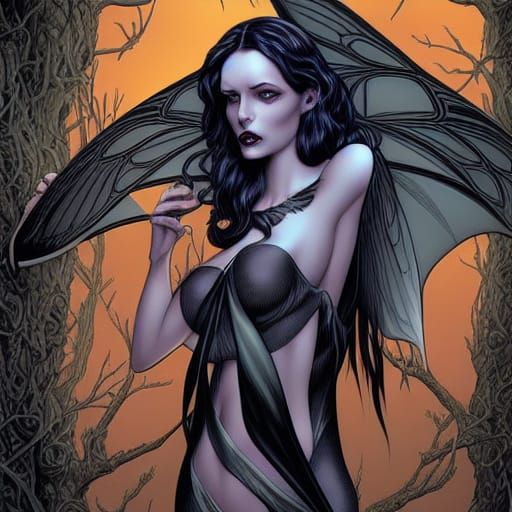 Beautiful Dark Faerie with White Hair in Comic Art Style