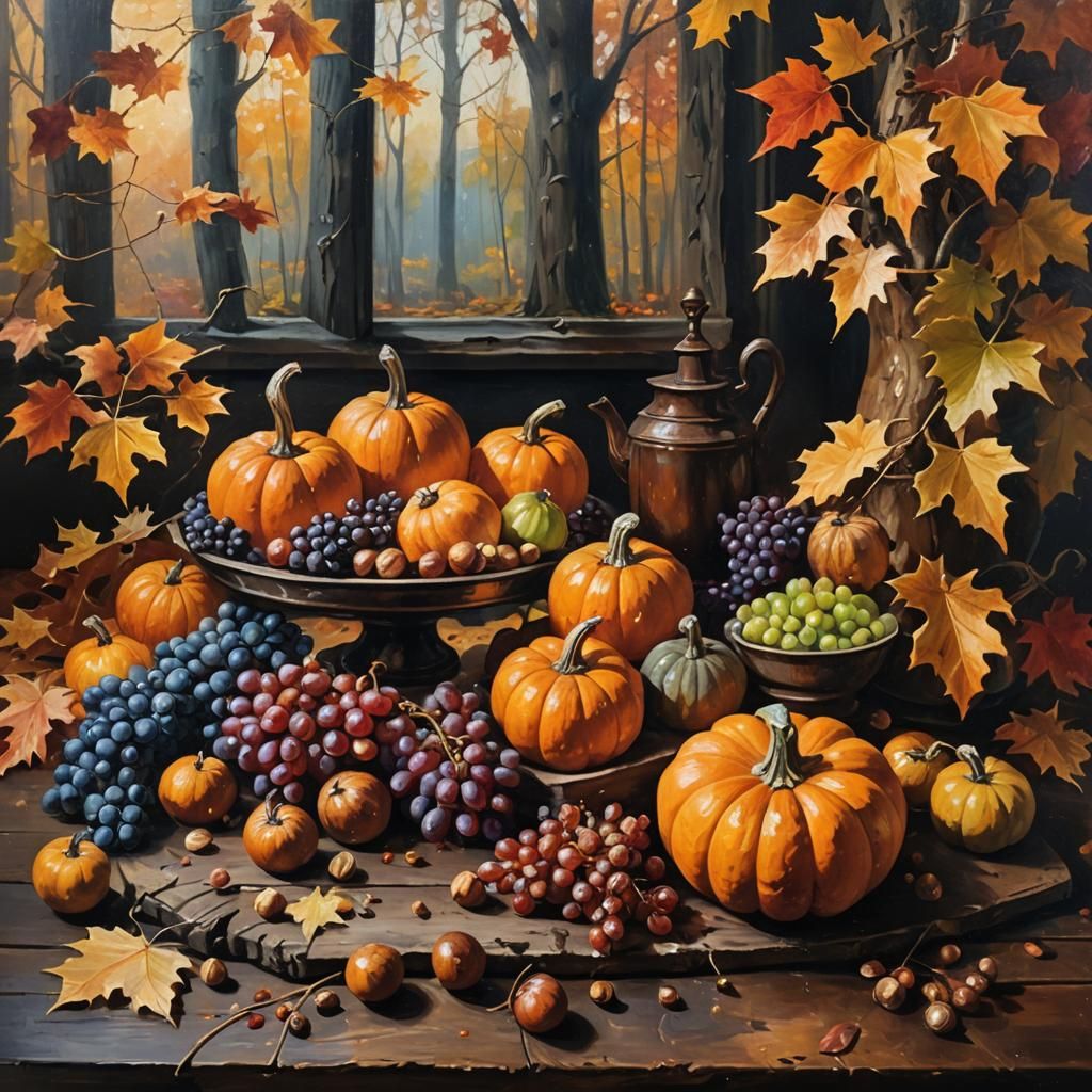 Autumn Still Life with Pumpkins in Oil