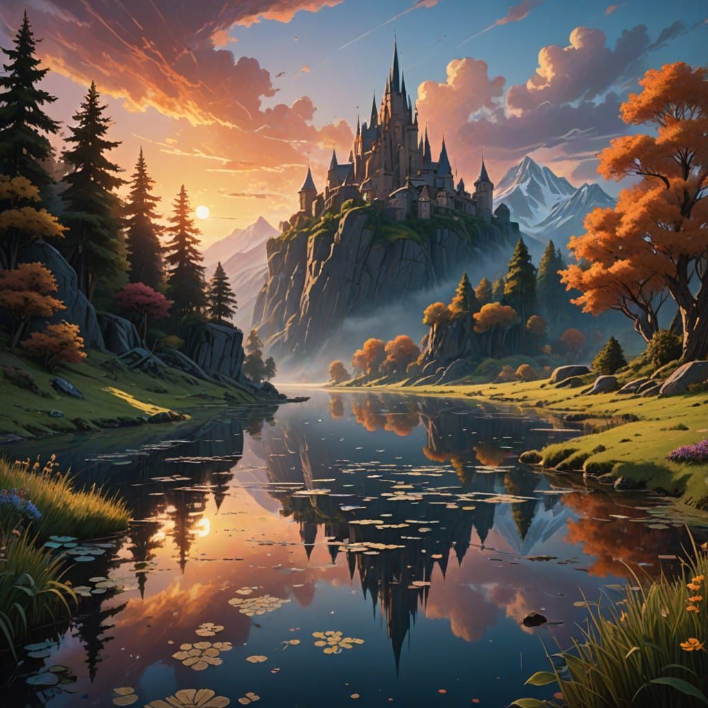 Serene Water Landscape at Sunset with Cinematic Lighting