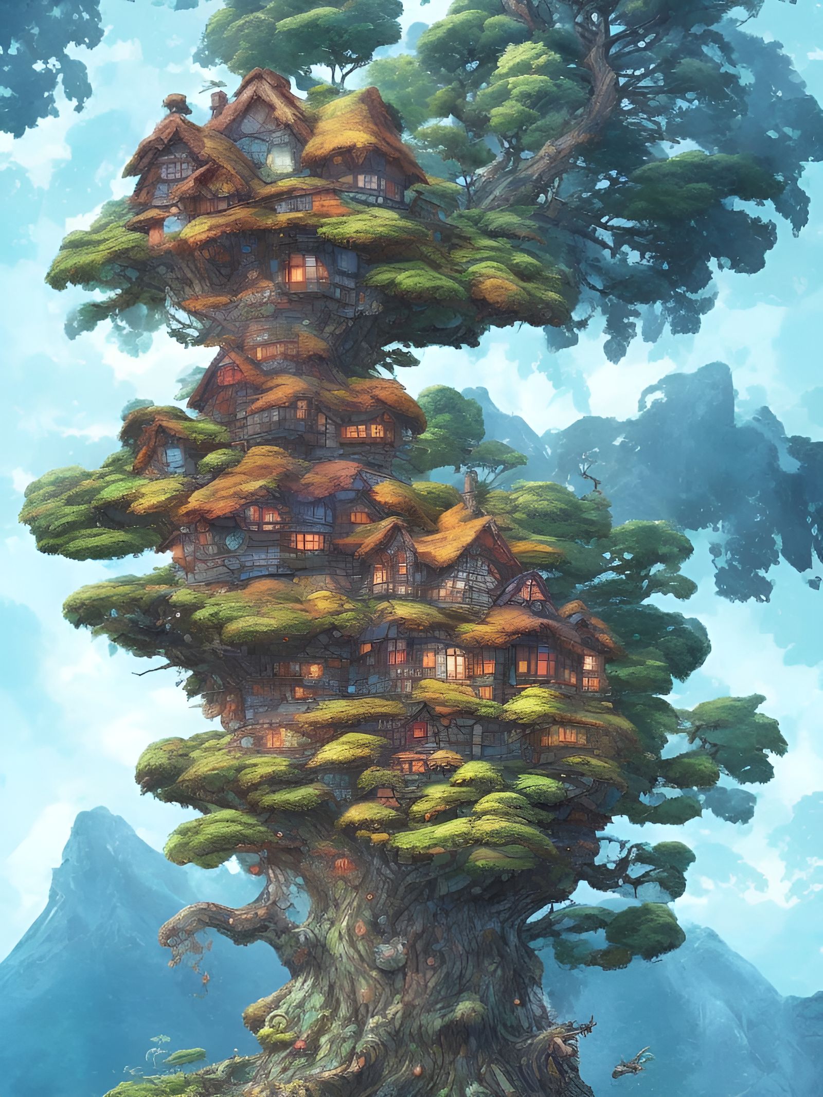 Mountain Cottage by Lake: Digital Illustration