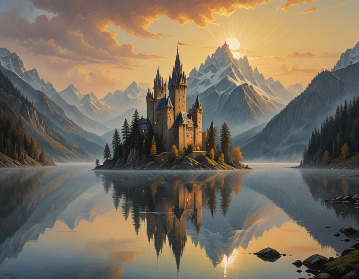 Ethereal Castle in Golden Dawn