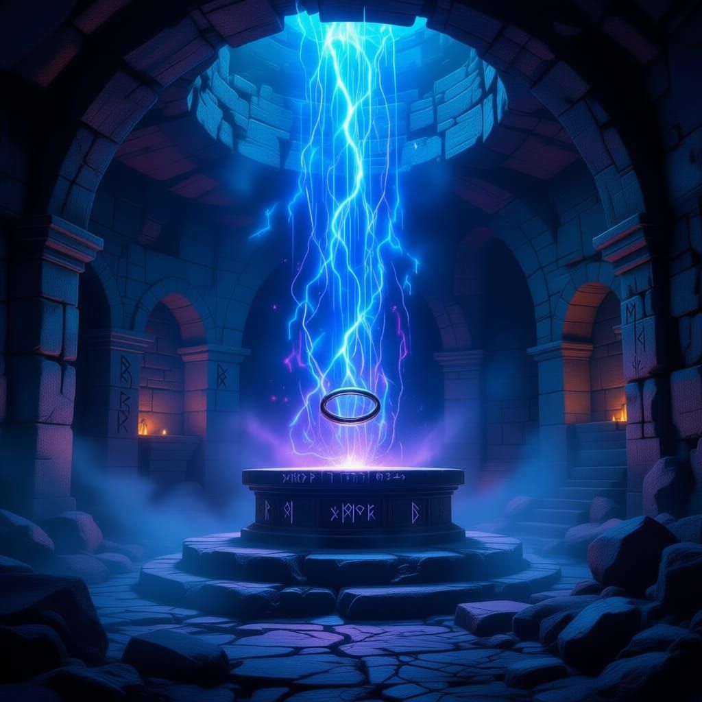 Mystical Chamber with Energy Ley Lines and Floating Orb