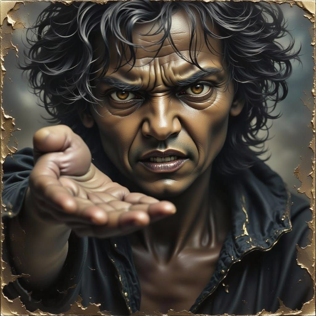 Intense Face Showing Anger with Extended Hand