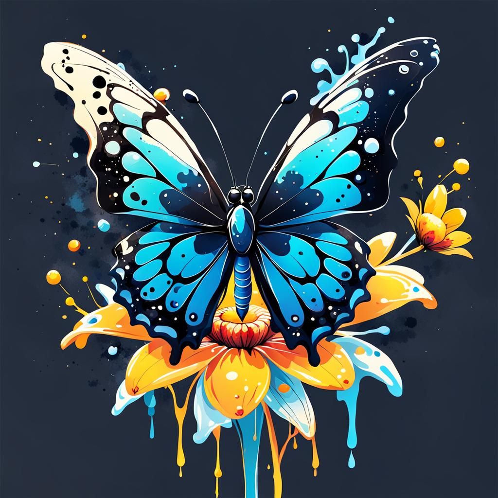 Whimsical Butterfly Concept Art with Ink Splatters