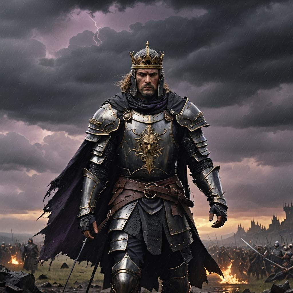 Dark Fantasy King on a Battlefield