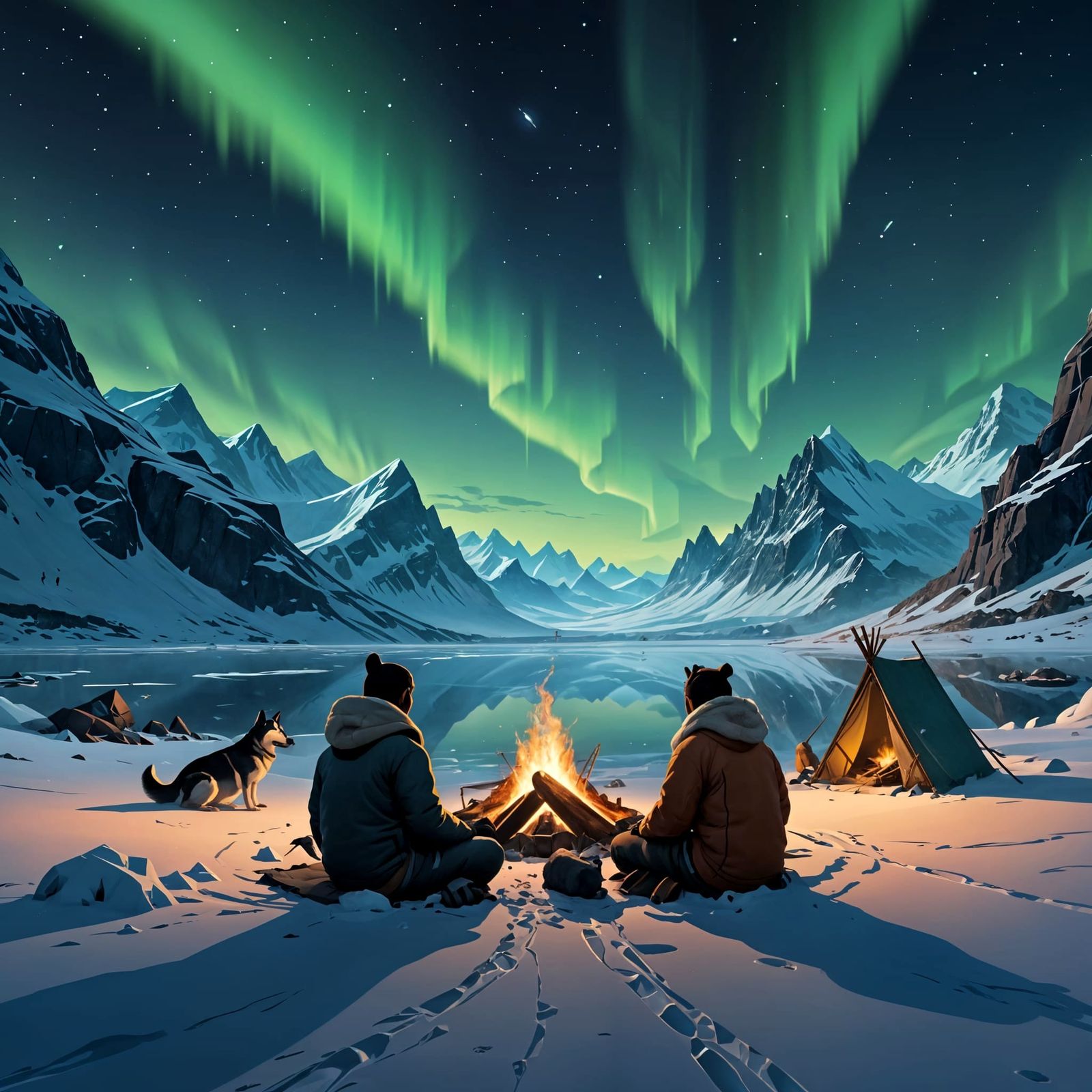 Northern Lights in a Fantastical Winter Wonderland