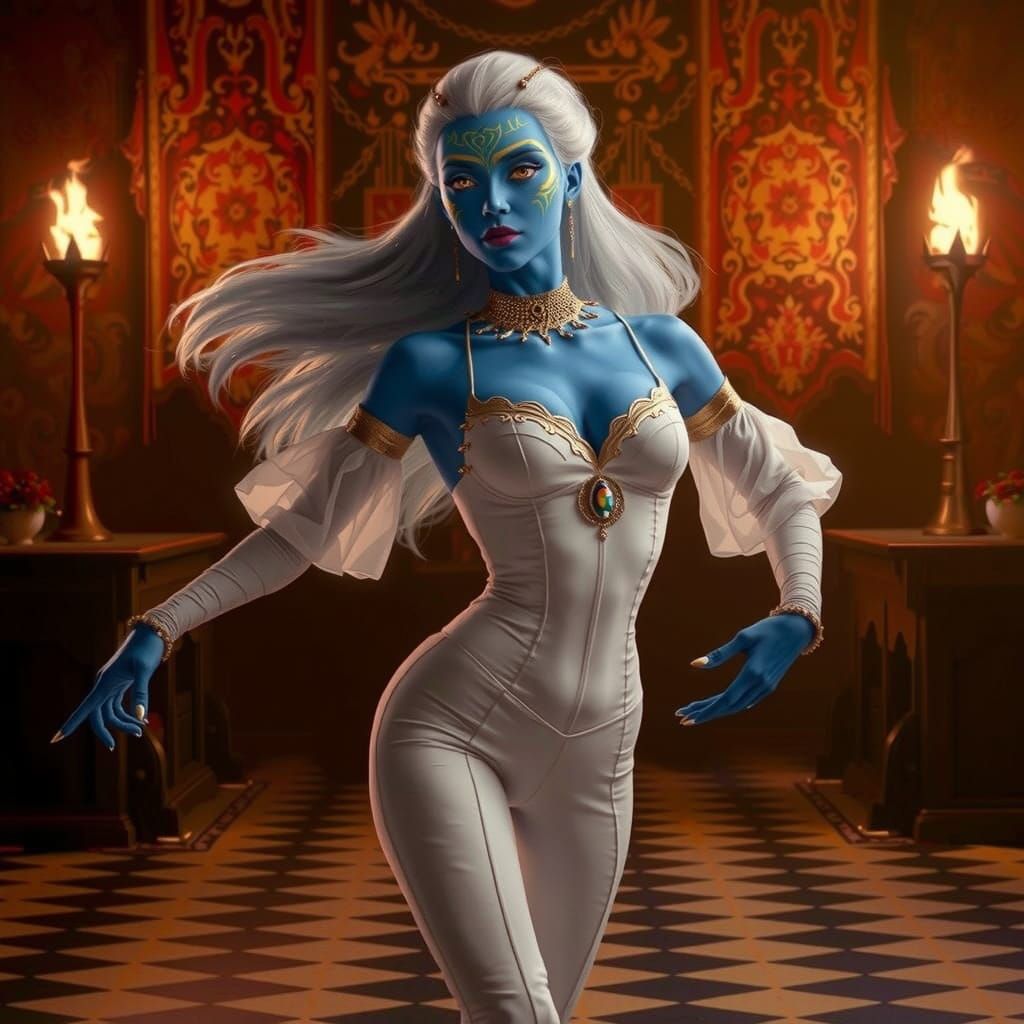 Captivating Pantoran Dancer in Medieval Ballroom