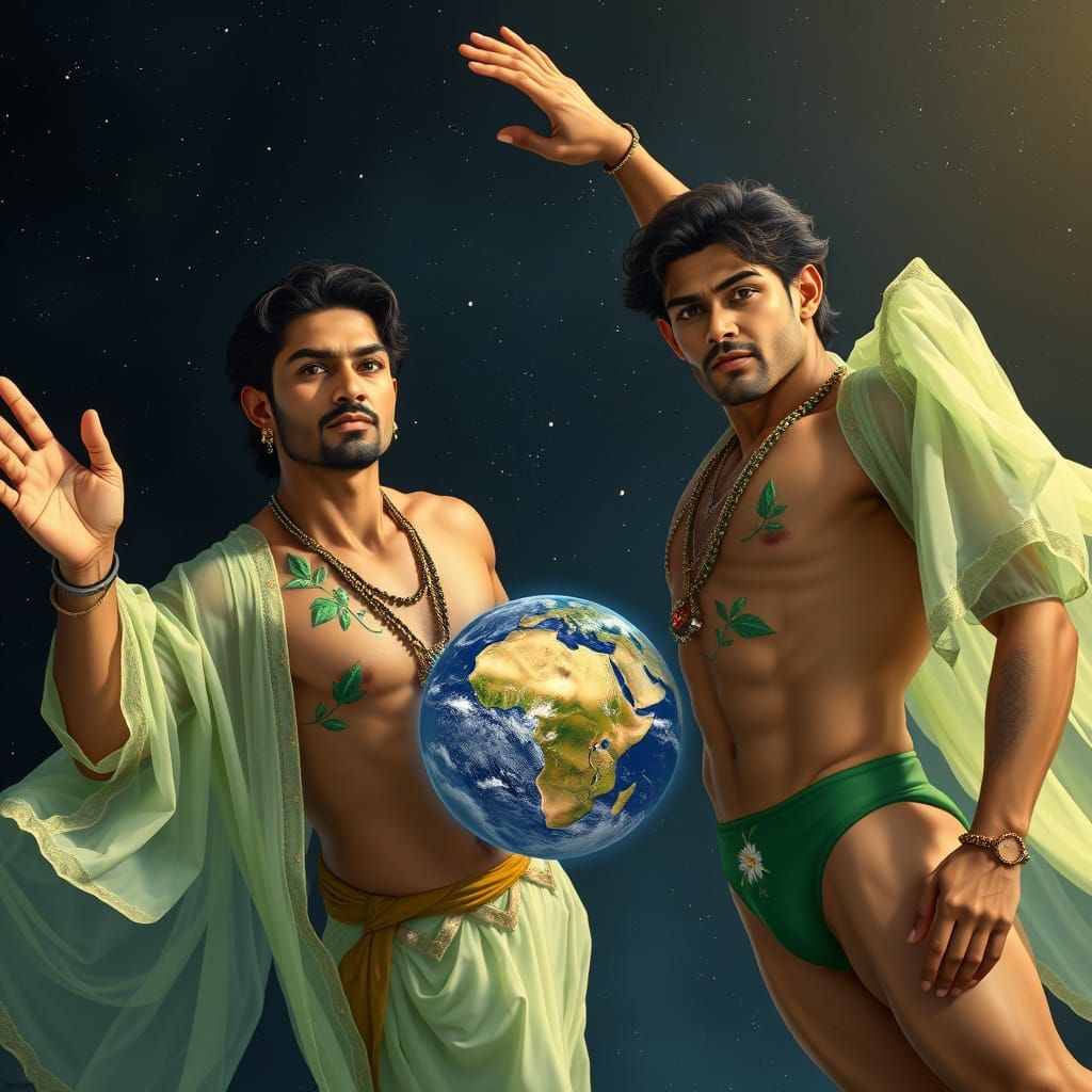 Muscular Indian Men in Space, Mystical Realism