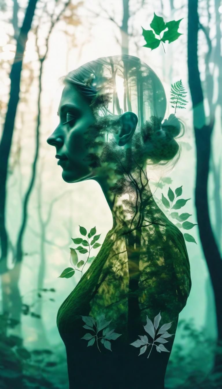 Ethereal Elf in Double Exposure Forest Landscape