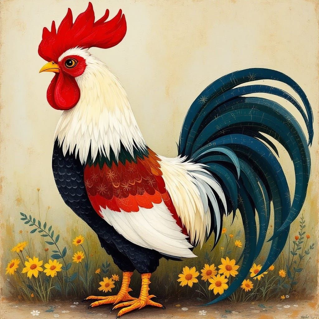 Lavish Rococo Rooster in Opulent Splendor