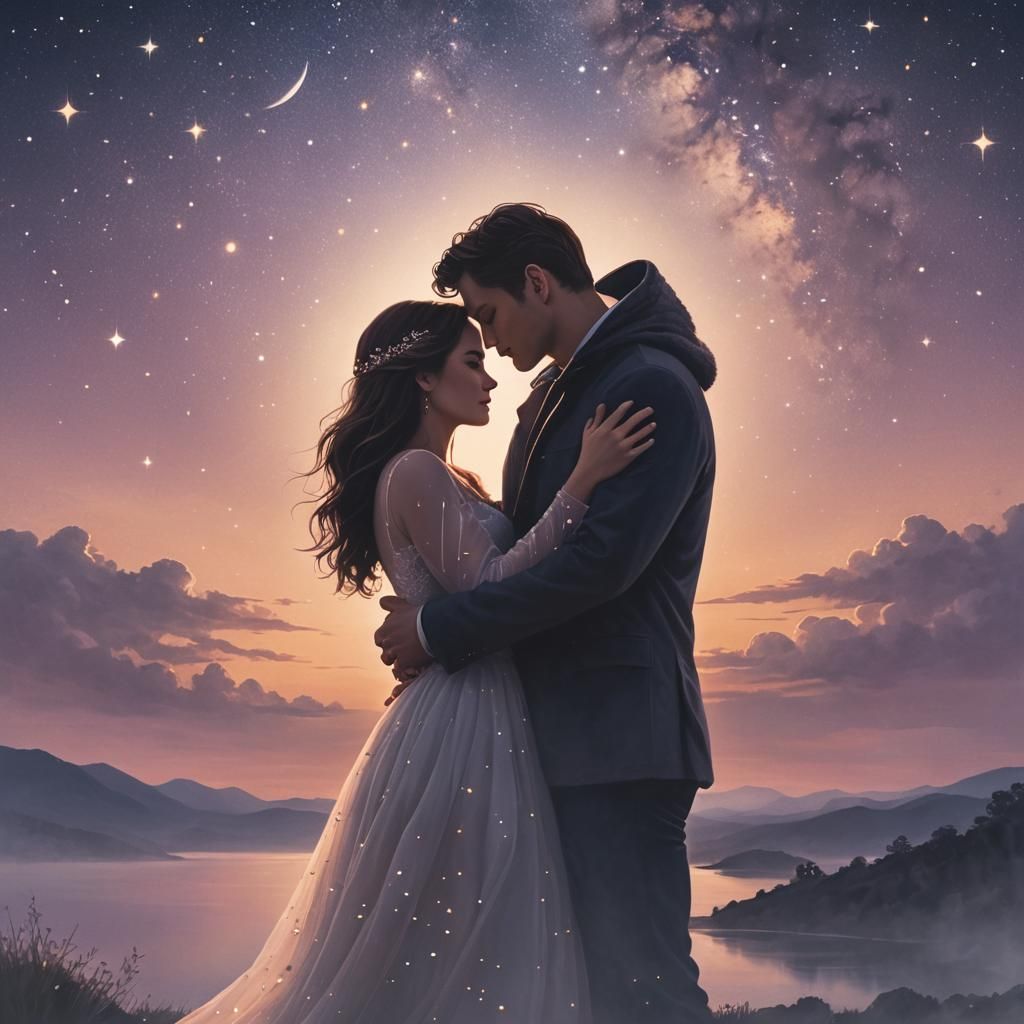 Romantic Twilight Embrace: Cinematic Film Still