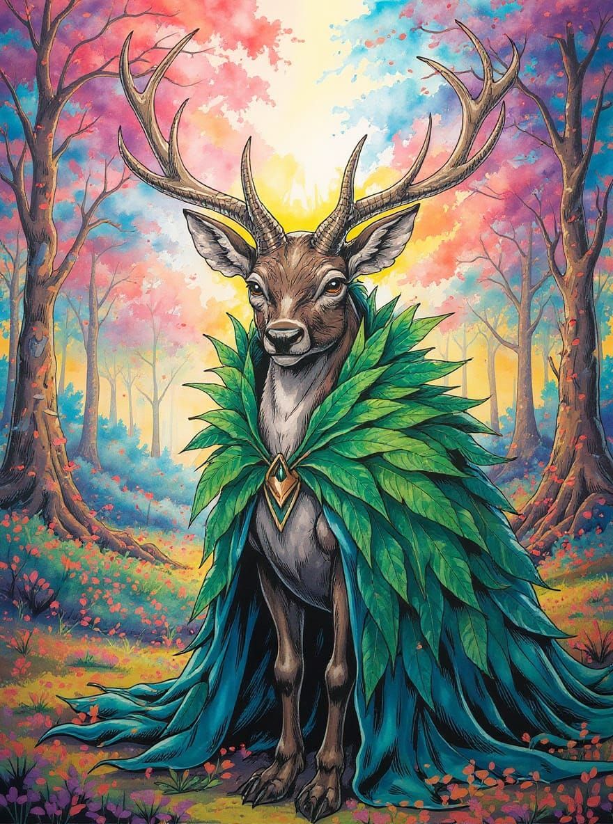 Majestic Deer in Whimsical Forest Art