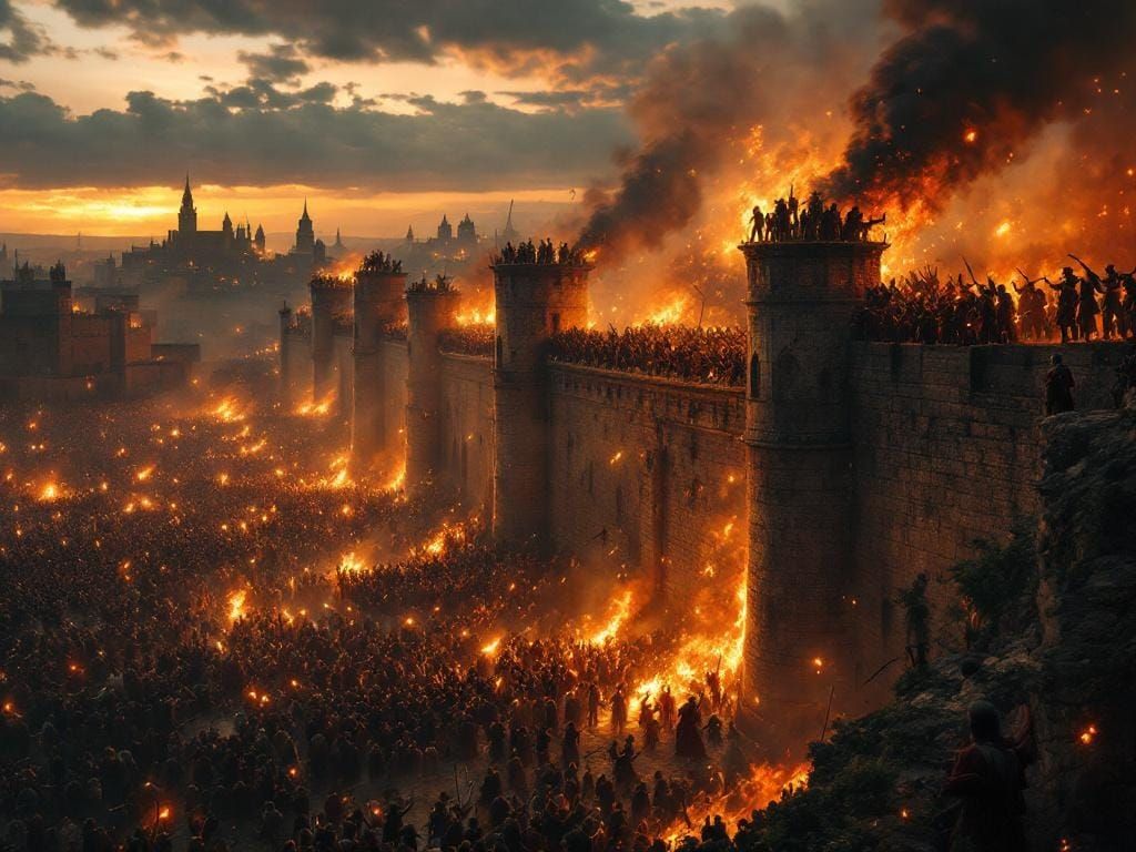 Medieval Army Besieges Ancient City with Flaming Projectiles