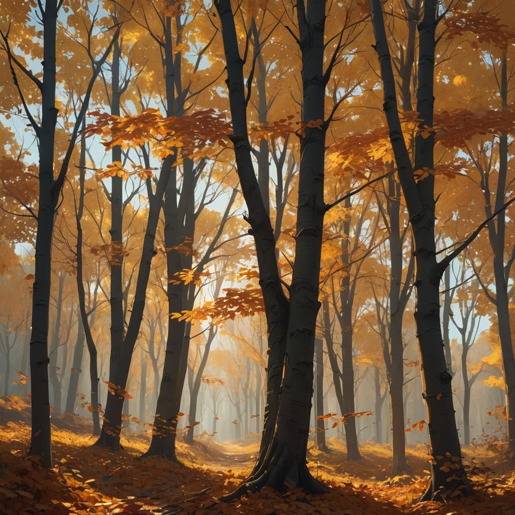 Golden Autumn Leaves Digital Matte Painting