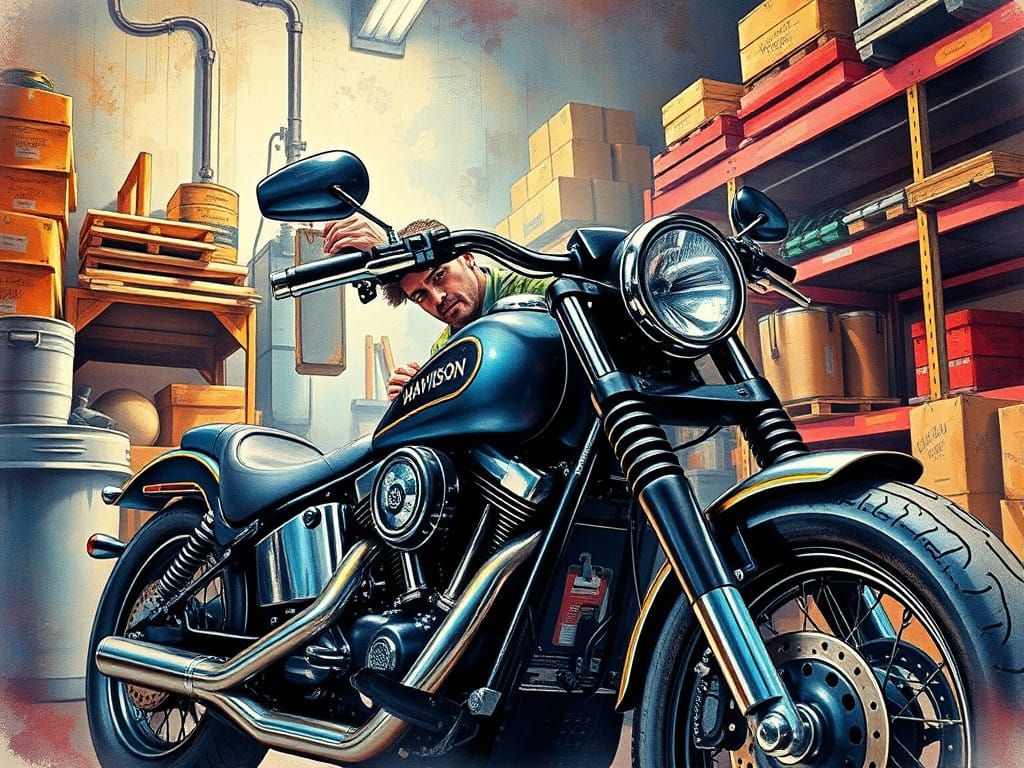 Repairing a Vintage Harley Davidson in a Dramatic Warehouse....