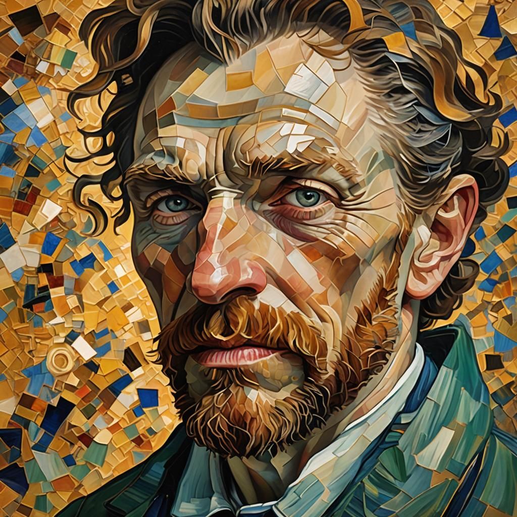 Cubist Portrait of a Man with Intense Gaze
