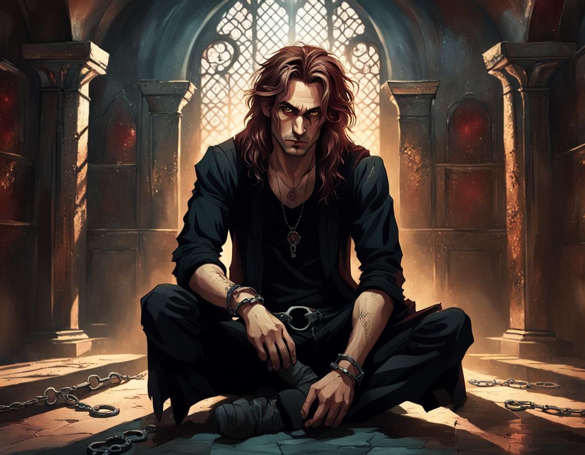 Gothic Fantasy Man in Art Deco Dungeon