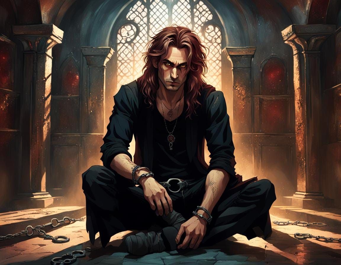 Anime-Inspired Pre-Raphaelite Man in Dungeon Cell