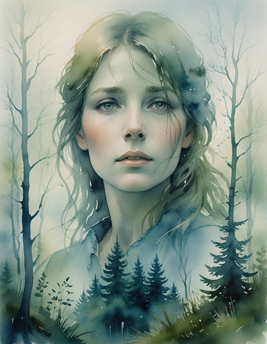 Whispering Figure in a Misty Forest Landscape