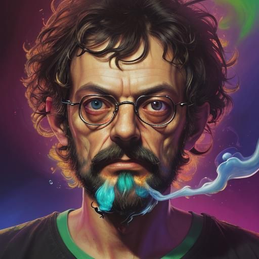 Terence McKenna Smoking DMT: Hyperrealistic Splash Art